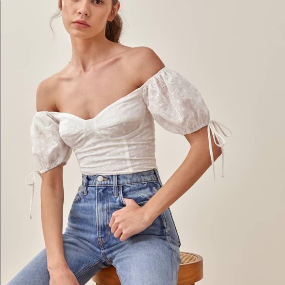 Reformation skylark off shoulder top
